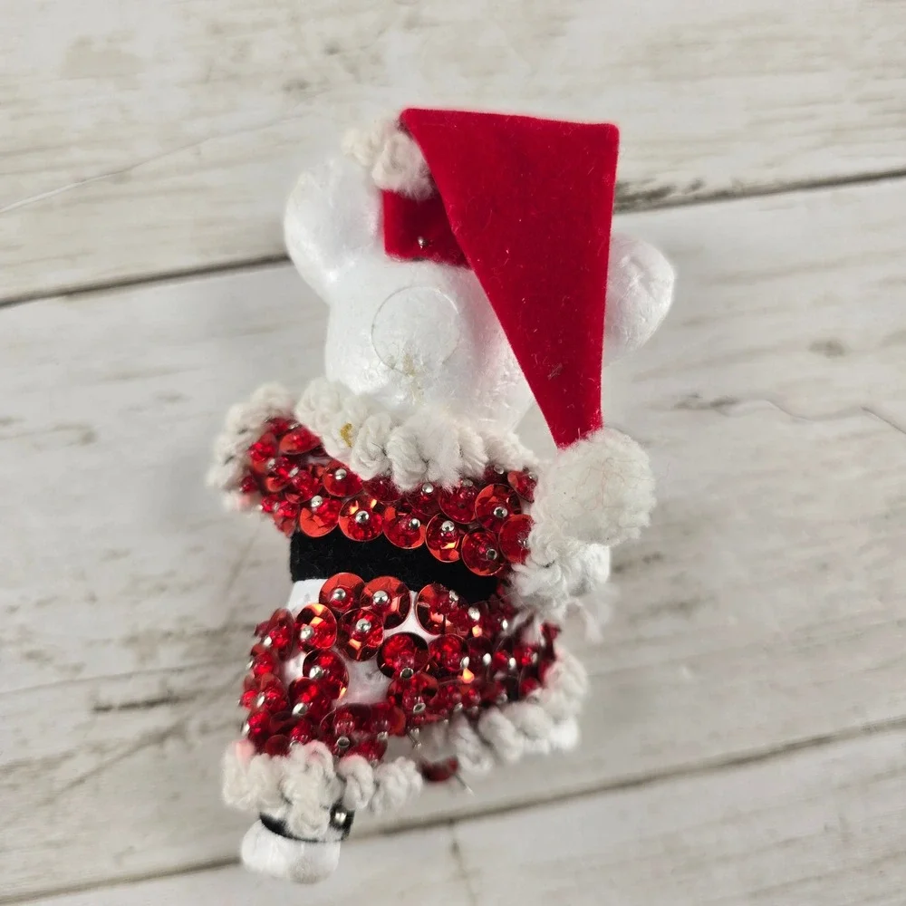 Vintage Christmas Ornaments Lot Santa Tandem Bicycle Sequined Felt Mouse Retro
